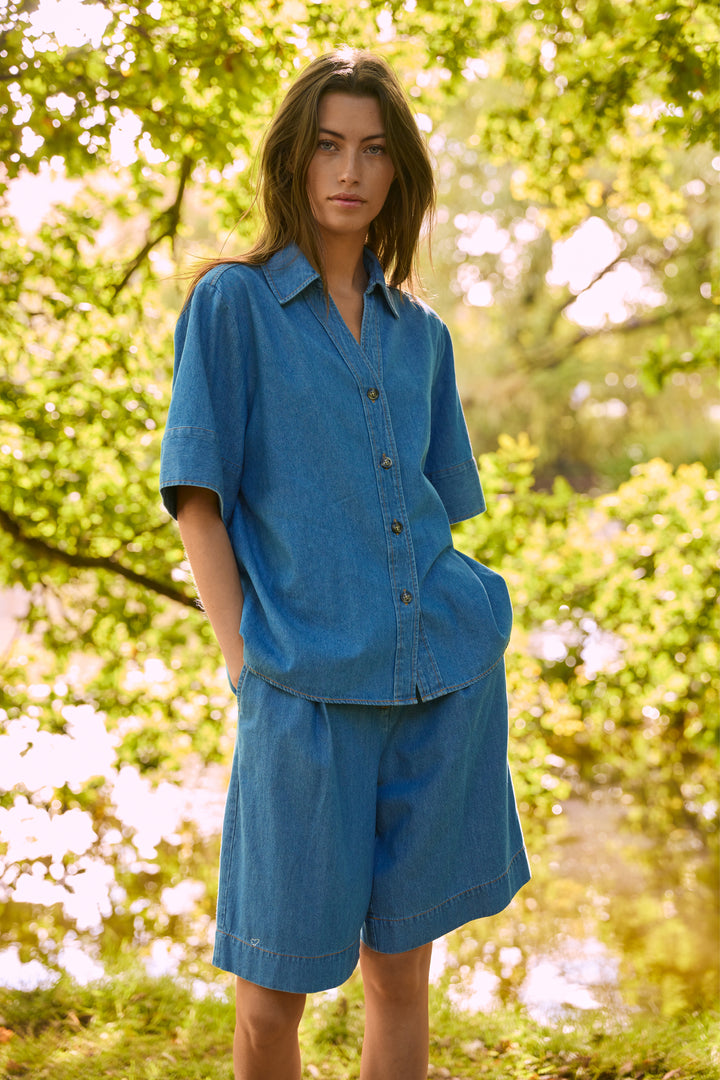 Heartmade HMMeki denim skjorte SHIRTS 218 Steel Blue