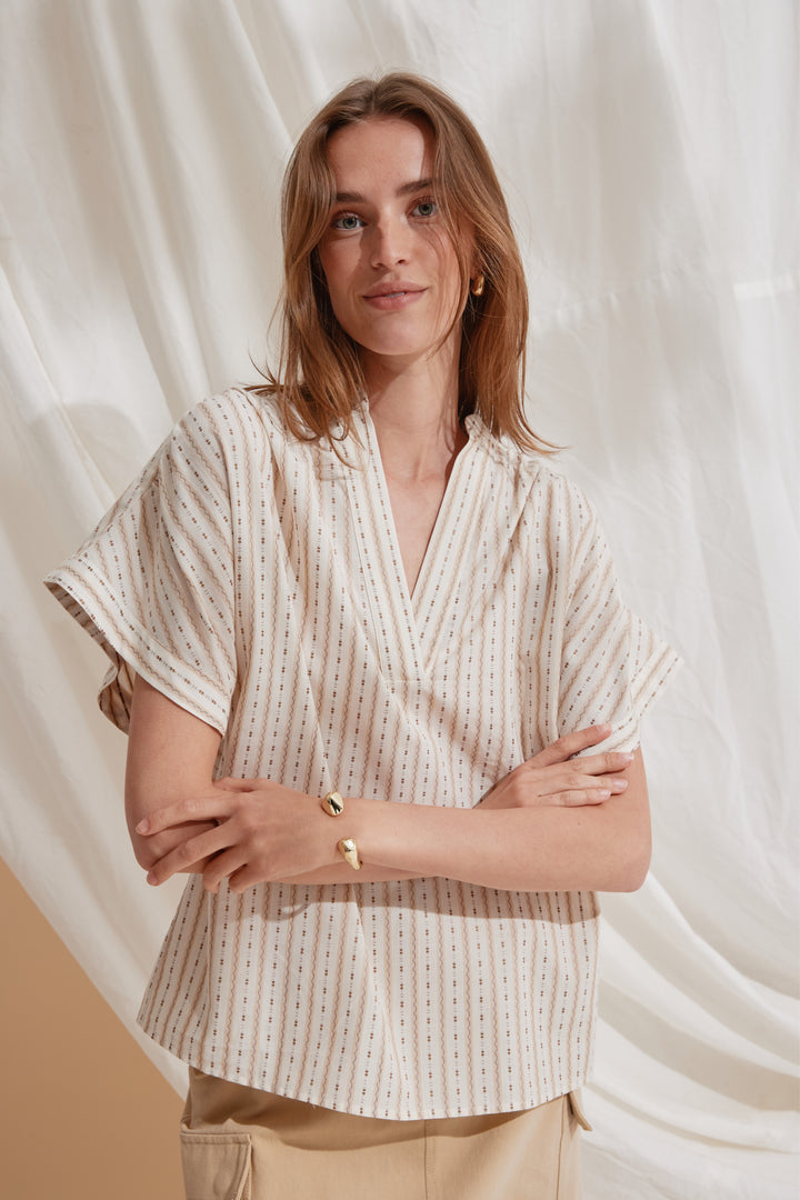 Heartmade HMTavis bluse BLOUSE 634 Khaki stripe