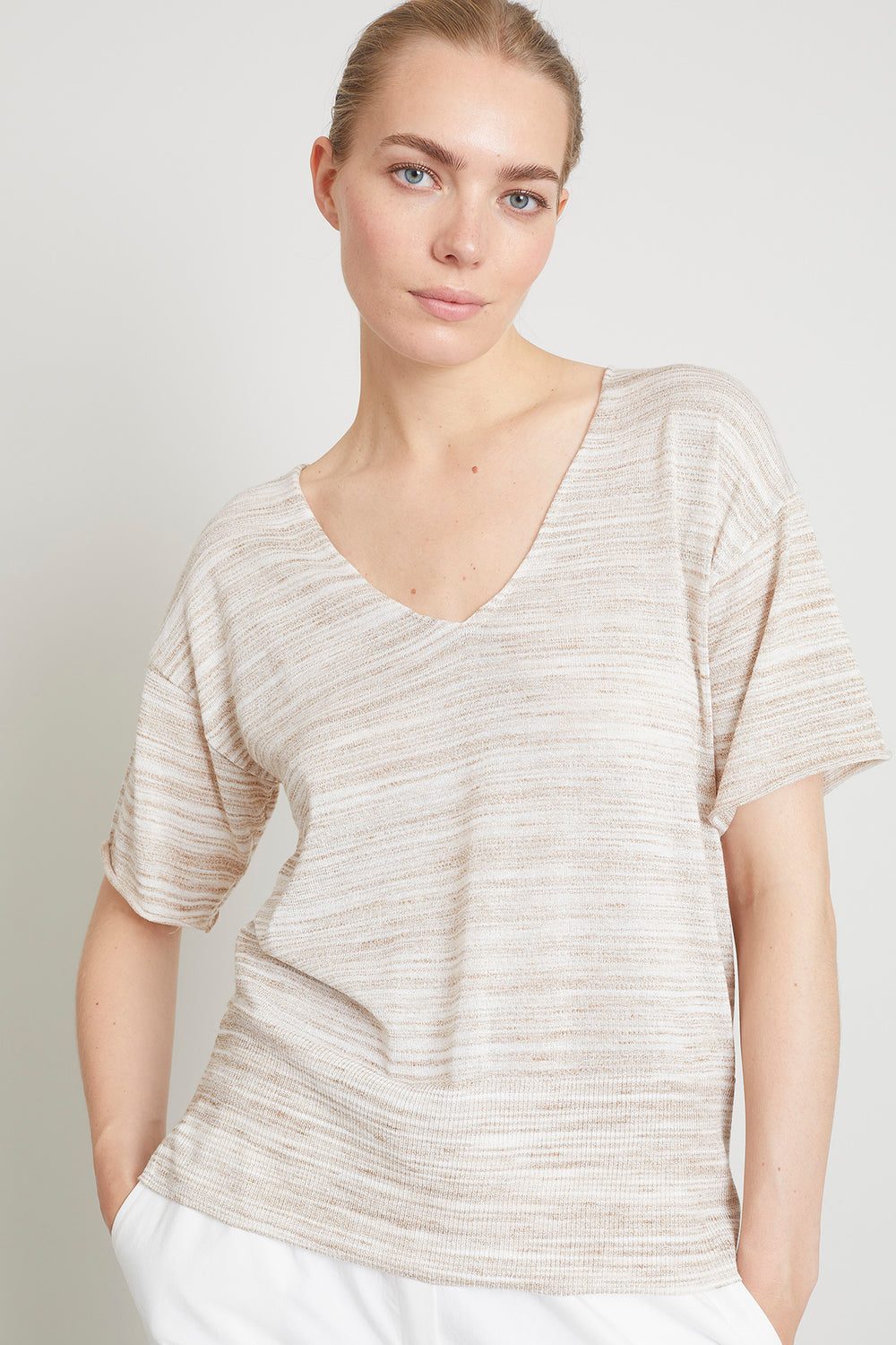 Heartmade Klarin strikket t-shirt KNITWEAR, LIGHT 965 Off white/Brown